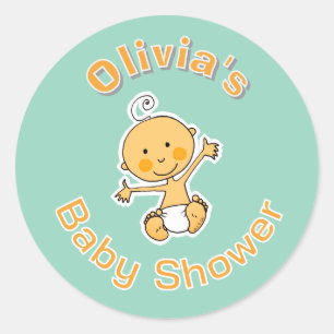 Cute Baby Illustration Personalised Baby Shower Classic Round Sticker