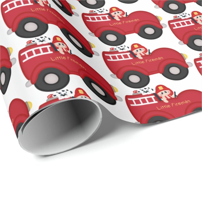 Cute baby in firetruck party tiled wrap wrapping paper (Roll Corner)