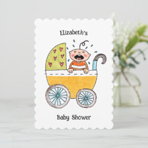 Cute Baby in Pram Baby Shower invitation
