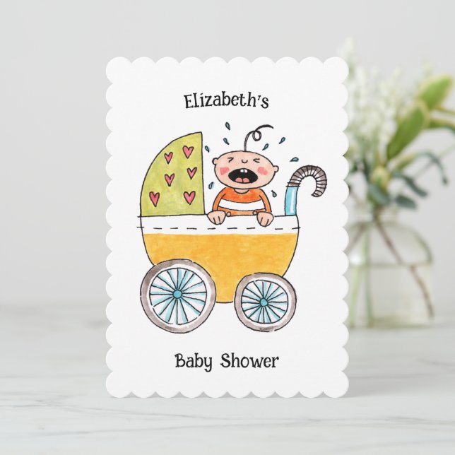 Cute Baby in Pram Baby Shower invitation (Standing Front)