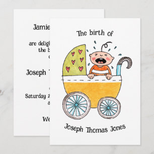 Cute Baby in Pram Birth Announcement Card
