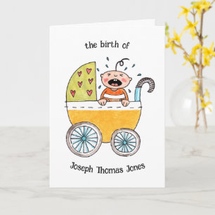 Cute Baby in Pram Birth Congratulations Card