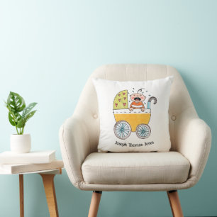 Cute Baby in Pram Birth Congratulations Cushion