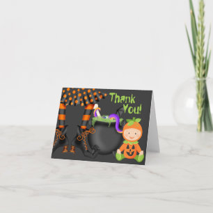 Cute Baby in Pumpkin Costume Halloween Thank You Card