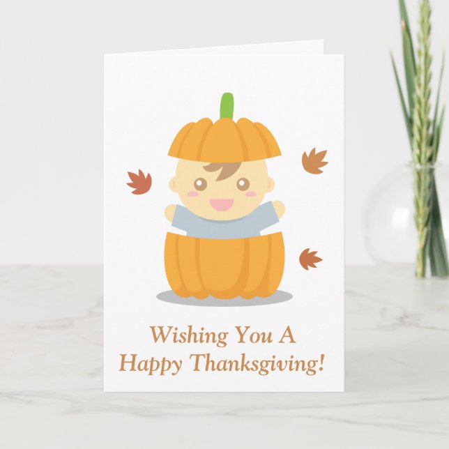 Cute Baby in Pumpkin, Happy Thanksgiving Holiday Card (Front)