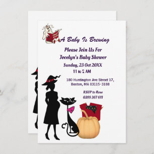 Cute Baby is Brewing Witch Cat Ghost Baby Shower Invitation