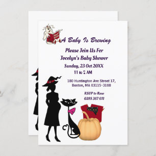 Cute Baby is Brewing Witch Cat Ghost Baby Shower Invitation
