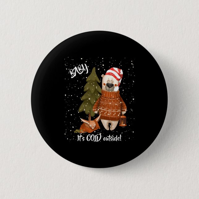 Cute Baby Its Cold Outside Bear And Fox T Shirt  6 Cm Round Badge (Front)