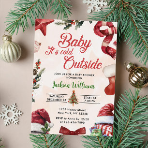 Cute Baby Its Cold Outside Christmas Baby Shower Invitation