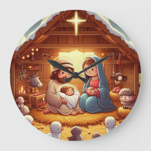 Cute Baby Jesus Christmas Nativity Large Clock