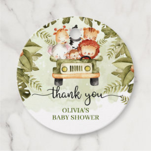 Cute baby jungle animals safari truck baby shower  favour tags