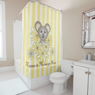 Cute Baby Koala Animal Cartoon Yellow Stripe Kids Shower Curtain