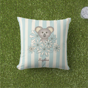 Cute Baby Koala Animal Kids Pastel Blue Striped Cushion