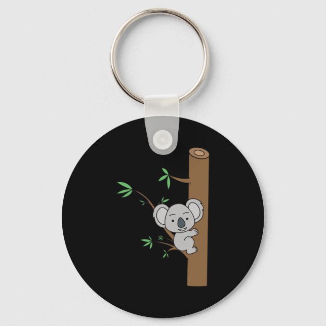 Cute Baby Koala Climbing A Eucalyptus Tree Key Ring (Front)