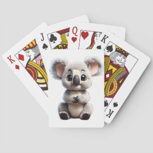 Cute Baby Koala Funko-Style Cartoon with Big Eyes Playing Cards