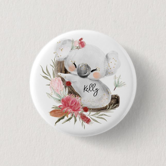 Cute Baby Koala Gold Speckle Custom Name     3 Cm Round Badge (Front)