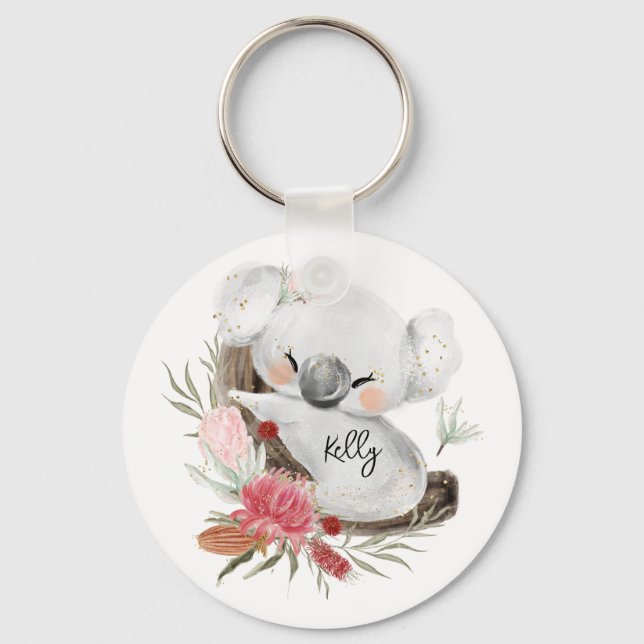 Cute Baby Koala Gold Speckle Custom Name     Key Ring (Front)