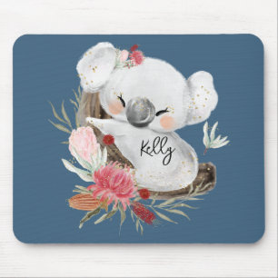 Cute Baby Koala Gold Speckle Custom Name Mouse Pad