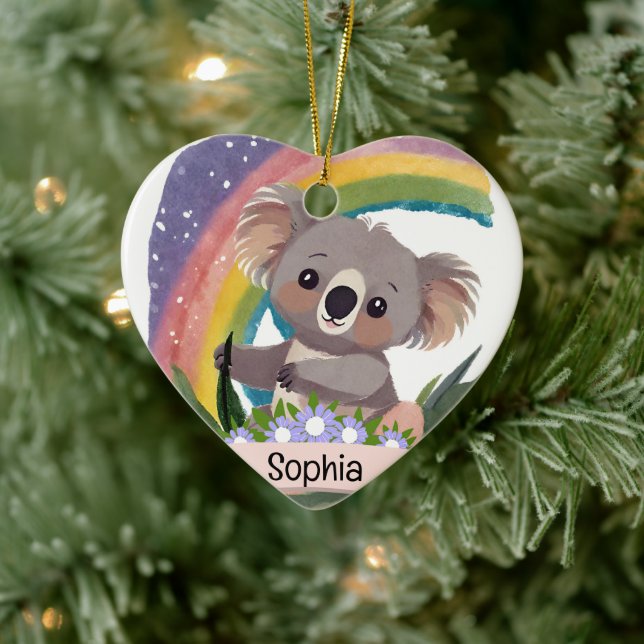 Cute Baby Koala Rainbow Custom Name Ceramic Tree Decoration (Tree)