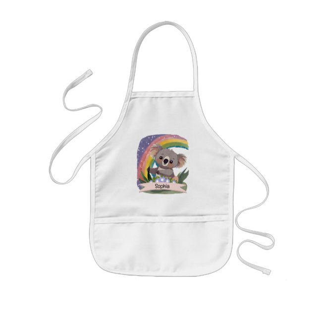 Cute Baby Koala Rainbow Custom Name Kids Apron (Front)