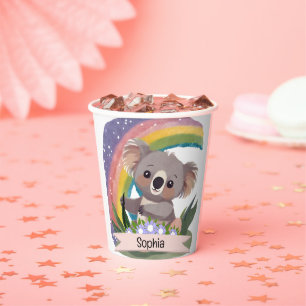 Cute Baby Koala Rainbow Custom Name Paper Cups