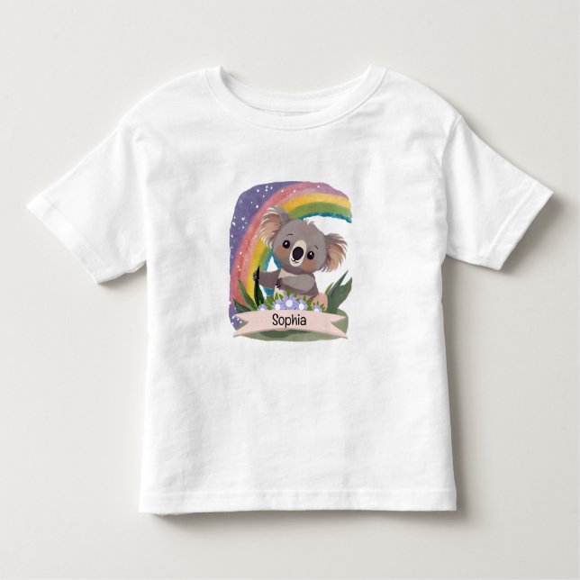 Cute Baby Koala Rainbow Custom Name Toddler T-Shirt (Front)