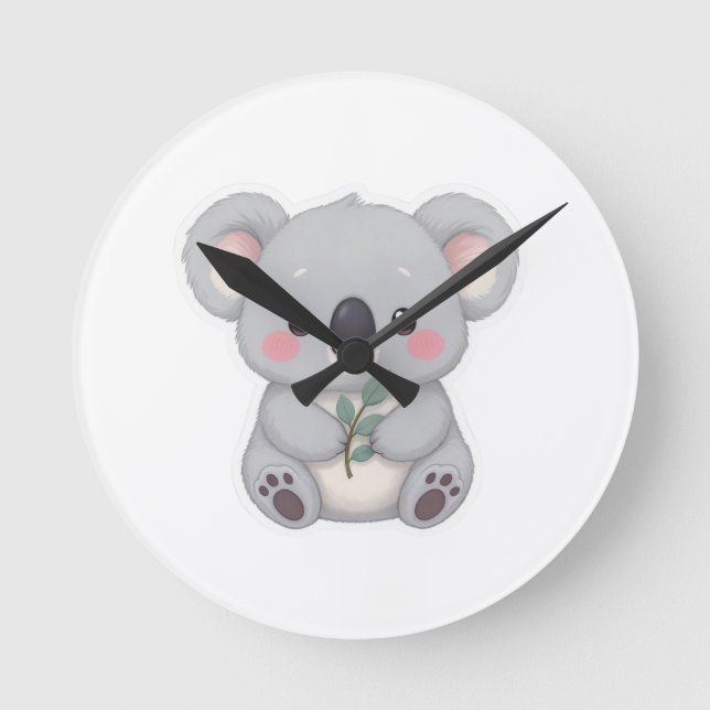 Cute Baby Koala Sticker Clipart Round Clock (Front)