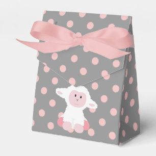 Cute Baby Lamb and Pink Polka Dots Girl Favour Box