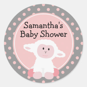 Cute Baby Lamb and Polka Dots Personalised Classic Round Sticker