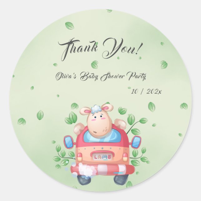 Cute Baby Lamb Baby Shower Classic Round Sticker (Front)