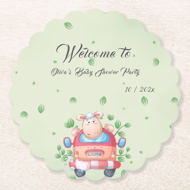 Cute Baby Lamb Baby Shower Paper Coaster (Front)