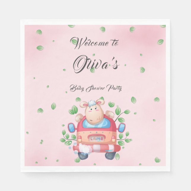 Cute Baby Lamb Baby Shower Paper Napkin (Front)