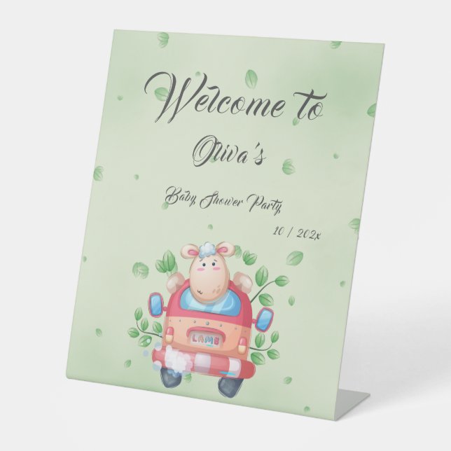 Cute Baby Lamb Baby Shower Pedestal Sign (Front)