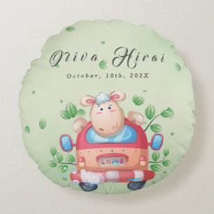 Cute Baby Lamb Baby Shower Round Cushion