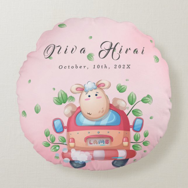 Cute Baby Lamb Baby Shower Round Cushion (Front)