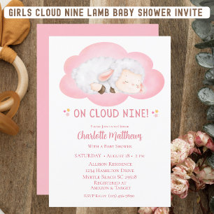 Cute Baby Lamb Cloud Nine 9 Baby Shower Invitation