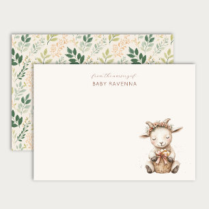 Cute Baby Lamb Flower Crown Woodland Animal Thanks Card