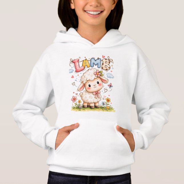 Cute Baby Lamb Illustration with Floral Accents (Front)