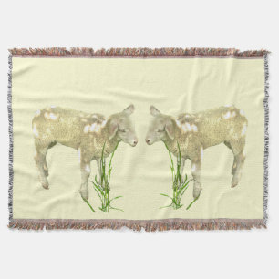 Cute Baby Lambs on Yellow Throw Blanket