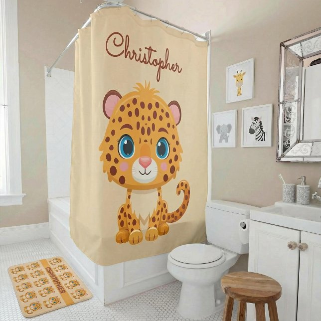 Cute Baby Leopard Safari Animal Kids Shower Curtain (Creator Uploaded)