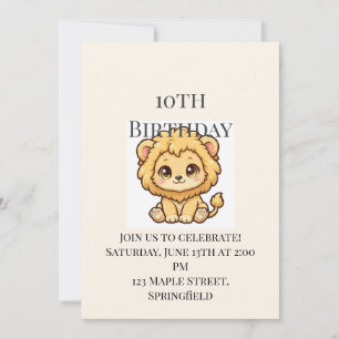 Cute Baby Lion 10th Birthday Invitation
