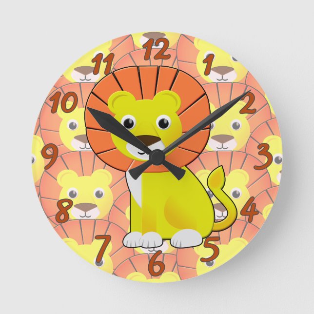 Cute Baby Lion All Over Print Pattern Round Clock (Front)