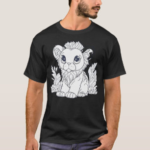 Cute baby lion colouring book kids clean line art  T-Shirt