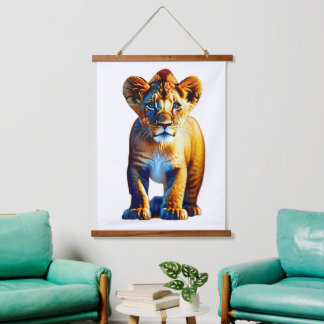 Cute Baby Lion Cub Art for Wildlife Lovers Hanging Tapestry