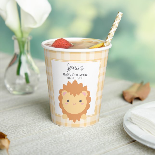 Cute Baby Lion Cub Gender Neutral Baby Shower Paper Cups (Insitu)