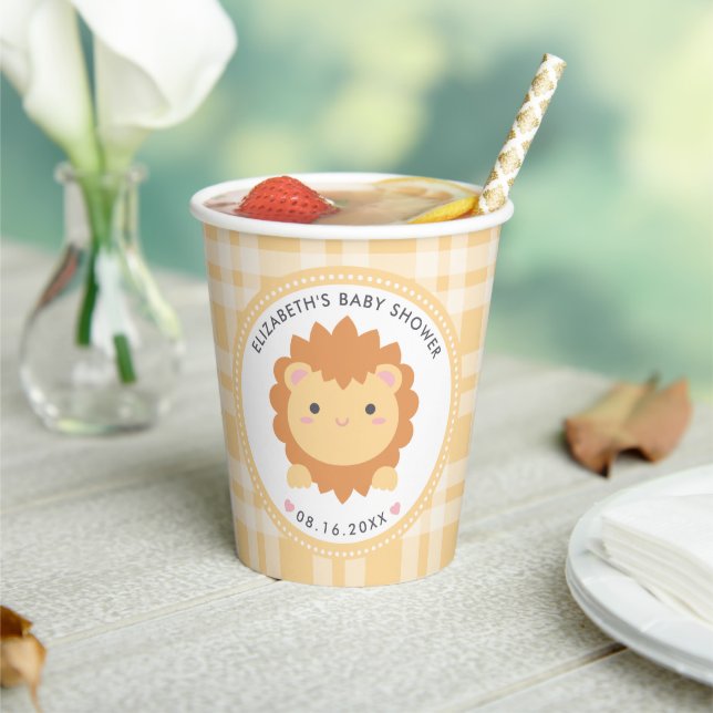 Cute Baby Lion Cub Gender Neutral Baby Shower Paper Cups (Insitu)