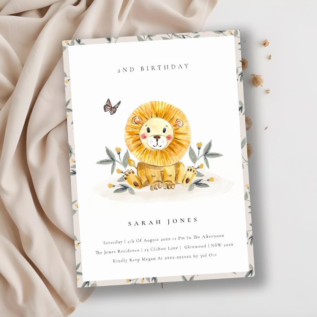 Cute Baby Lion Foliage Any Age Birthday Invite (Creator Uploaded)