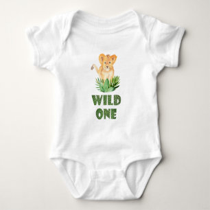 Cute Baby Lion in the woods Wild One Lettering Bodysuit