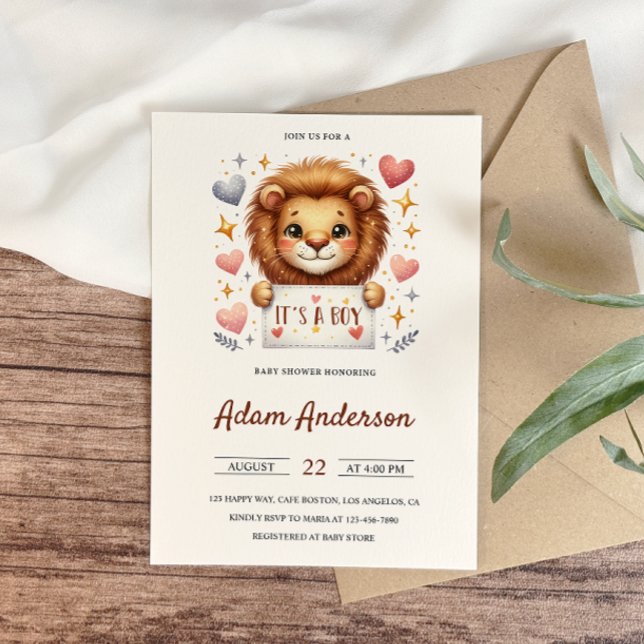  Cute Baby Lion – It’s a Boy Safari Baby Shower Invitation (Creator Uploaded)