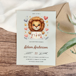 Cute Baby Lion – It’s a Boy Safari Baby Shower Invitation